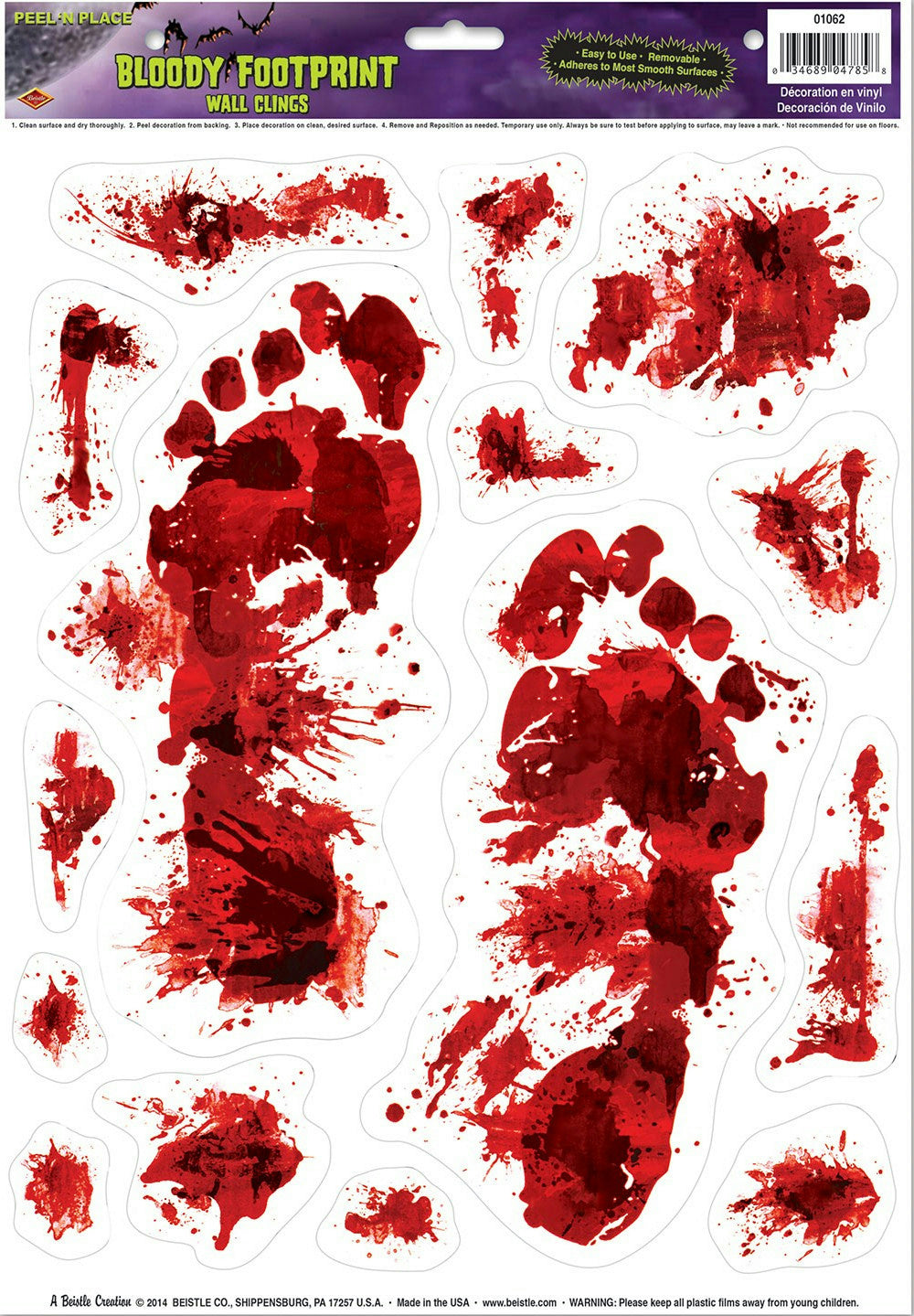 Bloody Footprints Peel 'N Place Halloween Decoration by HalloweenStore.com