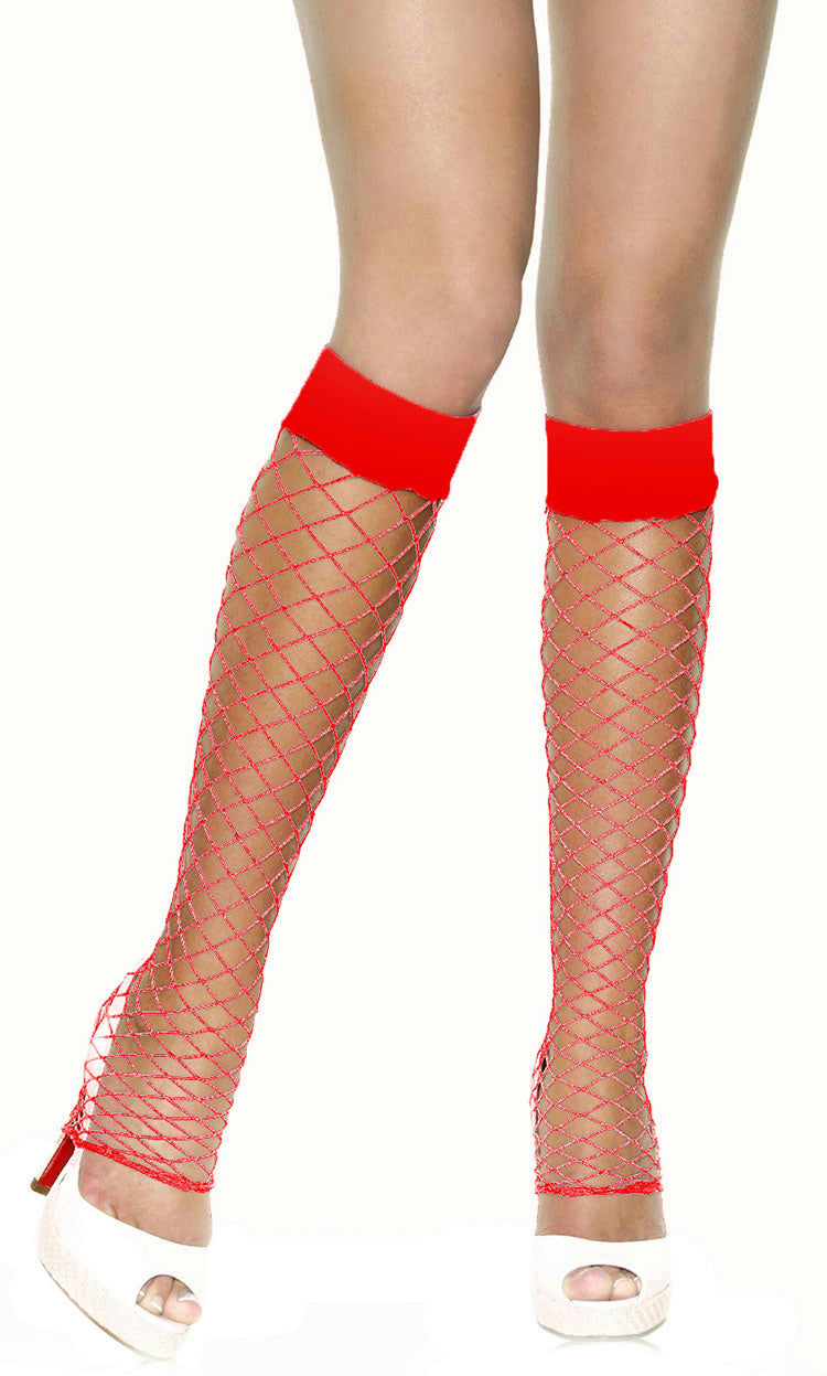 Red Fence Net Fishnet Leg Warmers Knee Hi by HalloweenStore.com
