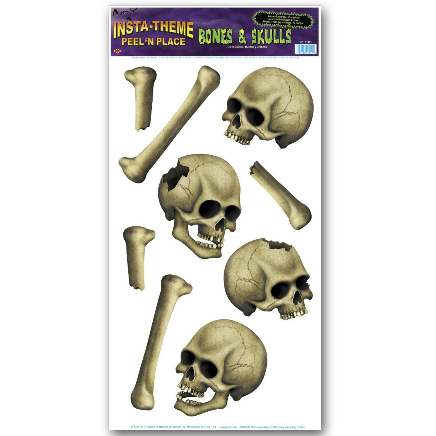 Peel 'N Place Bones & Skulls Halloween Decoration Stickers by HalloweenStore.com
