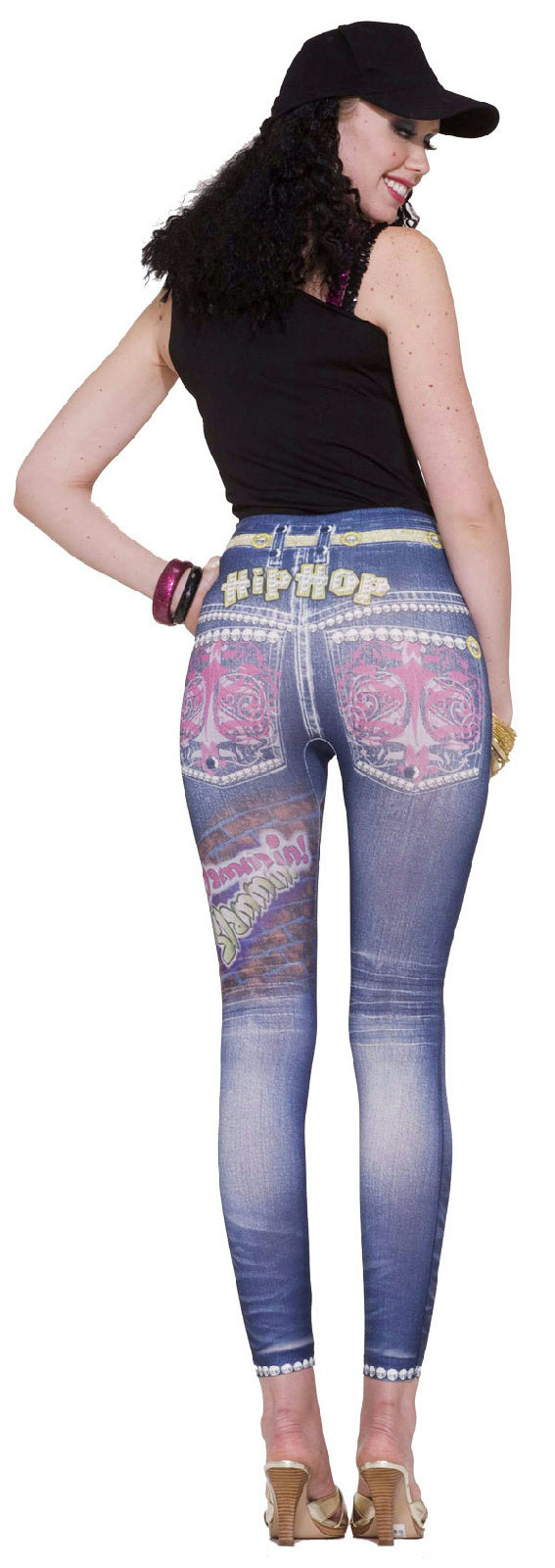 Graphic Hip Hop Jean Denim Blue Stretch Leggings XS/S (2-6) Jeggings by HalloweenStore.com