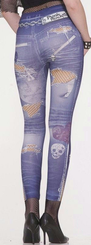 Punk Rock 80s 90s Retro Graphic Jean Leggings Jeggings XS/S (2-6) by HalloweenStore.com