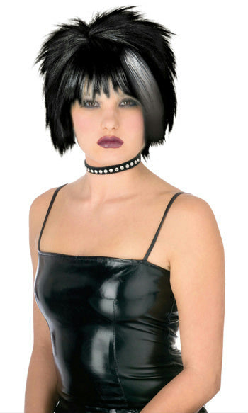 Black with White Blonde Streak Pristine Punk Wig by HalloweenStore.com