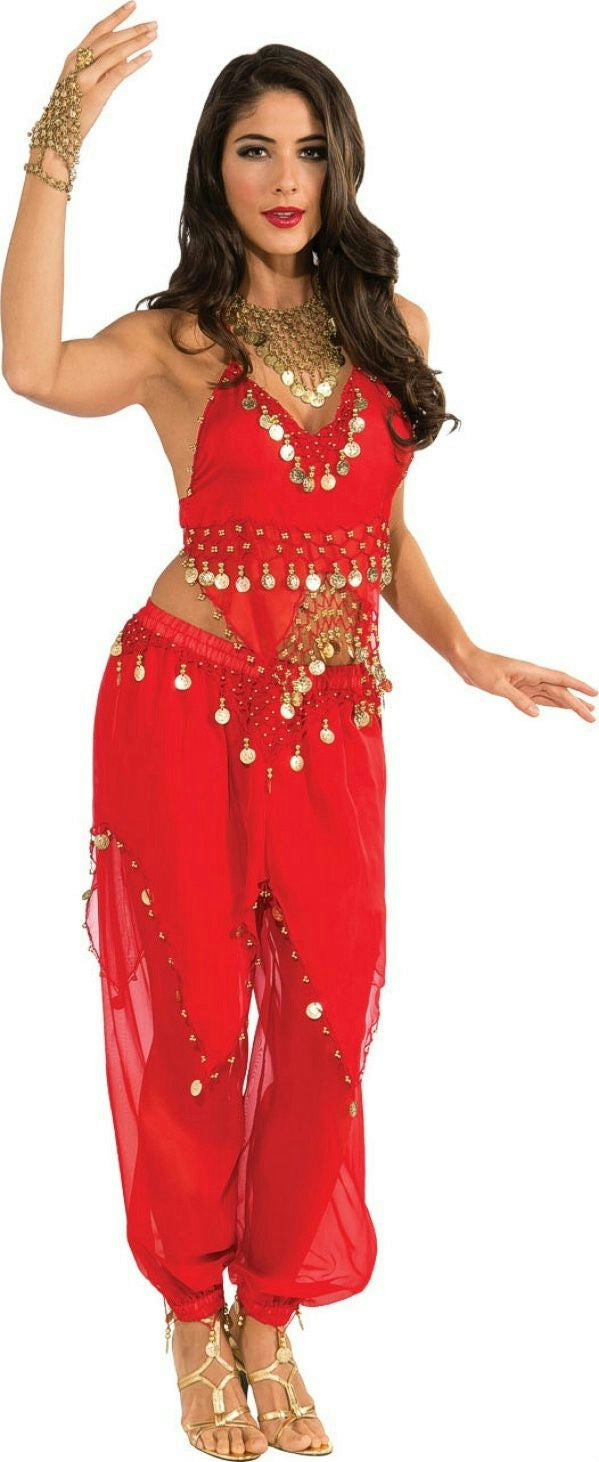 Deluxe Embellished Red Belly Dancer Sexy Adult Harem Girl Costume Large 14-16 by HalloweenStore.com