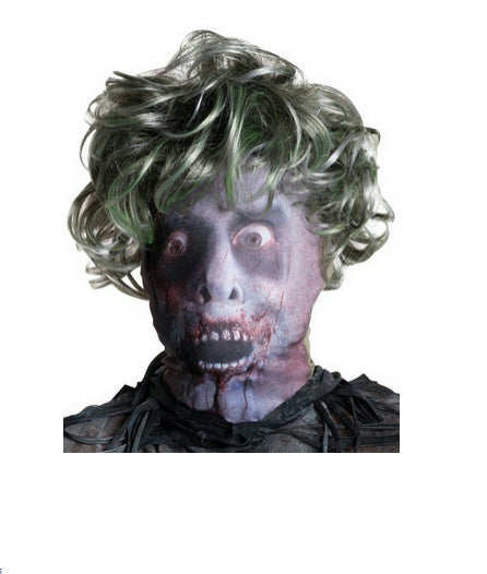 Adult Fabric Zombie Male Mask with Attached Wig by HalloweenStore.com