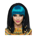 Women's Black Egyptian Princess Wig with Turquoise Bangs and Beads by HalloweenStore.com