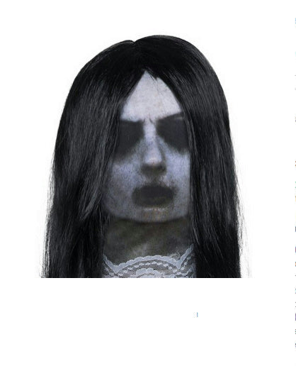 Adult Fabric Ghost Mask with Attached Long Black Wig by HalloweenStore.com