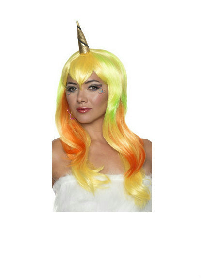 Women's Orange Yellow and Green Unicorn Fairy Wig by HalloweenStore.com