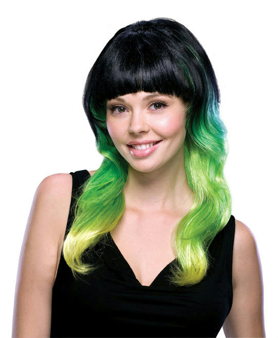 Lime Delight Black Green and Yellow Tri-Color Wig by HalloweenStore.com