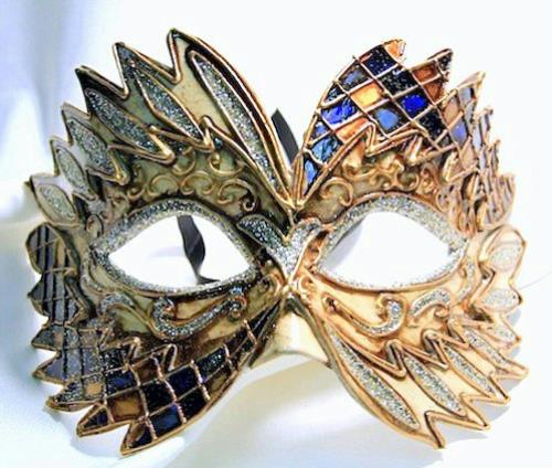 Blue Black Gold Falcon Mardi Gras Eye Festive Party Mask by HalloweenStore.com