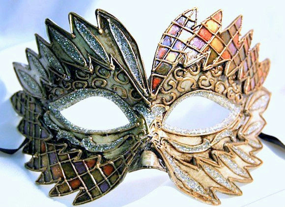 Orange Green Purple Gold Falcon Mardi Gras Eye Festive Party Mask by HalloweenStore.com