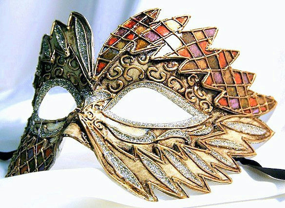 Orange Green Purple Gold Falcon Mardi Gras Eye Festive Party Mask by HalloweenStore.com