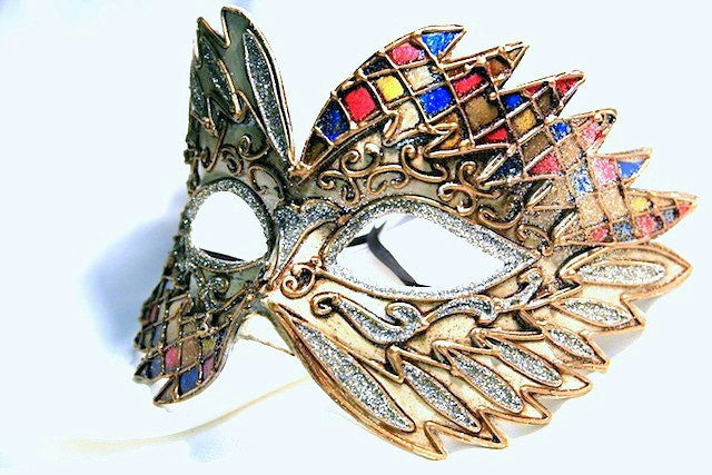Yellow Pink Blue Falcon Mardi Gras Eye Festive Party Mask by HalloweenStore.com