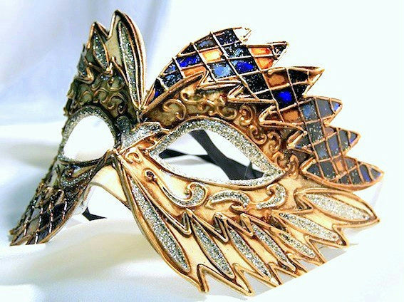Blue Black Gold Falcon Mardi Gras Eye Festive Party Mask by HalloweenStore.com