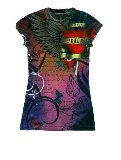 Girls Love and Peace Juniors Sublimation Fashion Shirt Size Medium by HalloweenStore.com