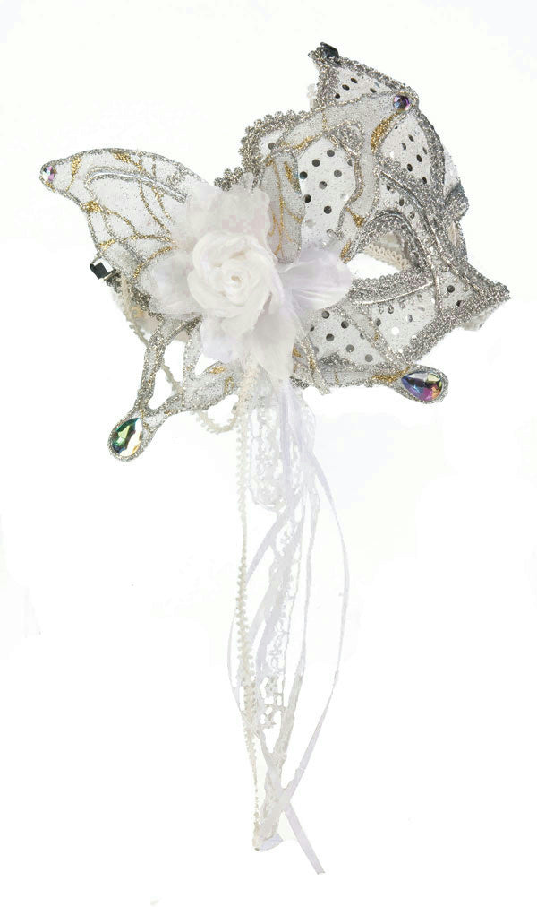 White and Silver Butterfly Venetian Mask 64506 by HalloweenStore.com