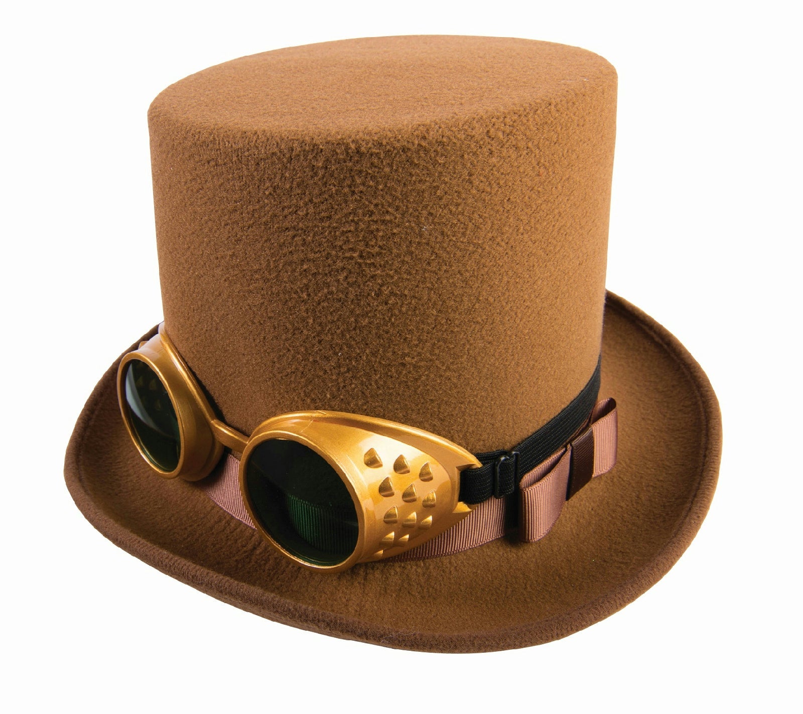 Steampunk Brown Top Hat with Gold Goggles by HalloweenStore.com