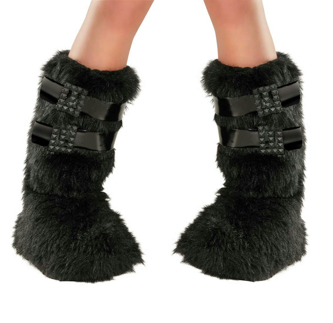 Black Furry Studded Deceptions 2 Twisted Charms Buckled Up Boot Covers by HalloweenStore.com