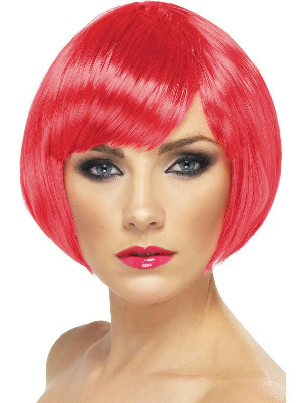 Fuchsia Pink Short Bob Babe Wig with Fringe Bangs by HalloweenStore.com
