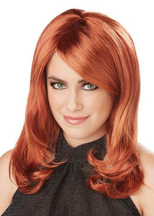 Auburn Red Lush Layers Glamorous Wig with Side Swept Bangs by HalloweenStore.com