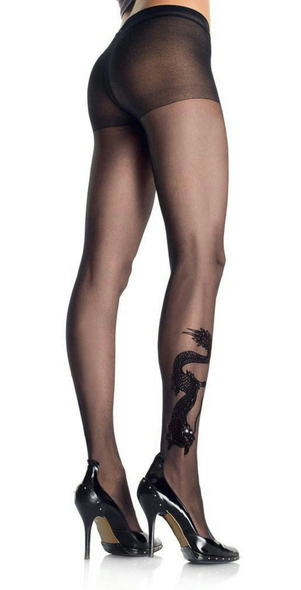 Sheer Pantyhose with Black Dragon Tattoo Design by HalloweenStore.com