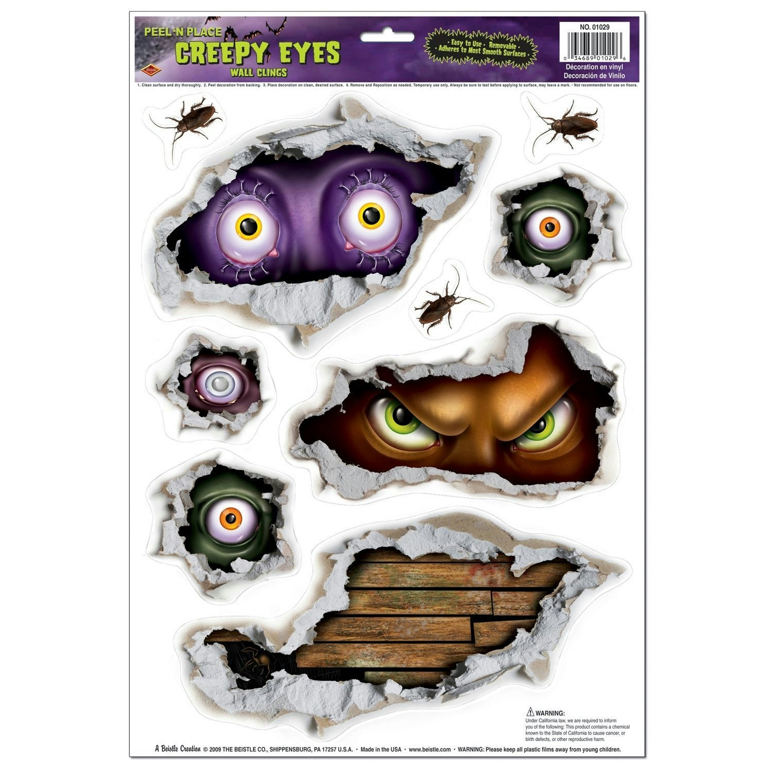Creepy Eyes Peel N Place Window Cling Stickers Scary by HalloweenStore.com