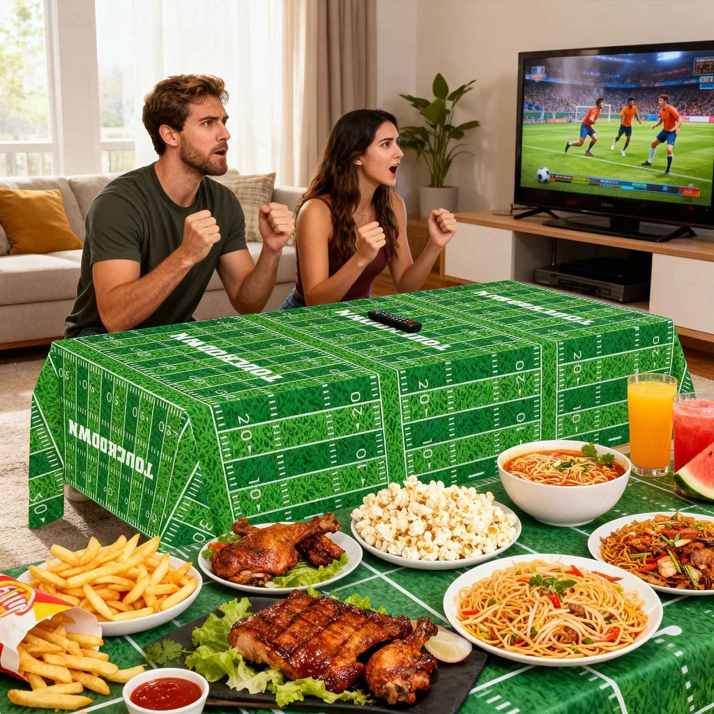 Football Party Decorations - 2pcs Touchdown Tablecloths, Disposable Tablecloths, Plastic Tablecloths, Touchdown Theme Table Covers, Perfect for Game Day, Birthday Party Supplies, 108 X 54 Inches