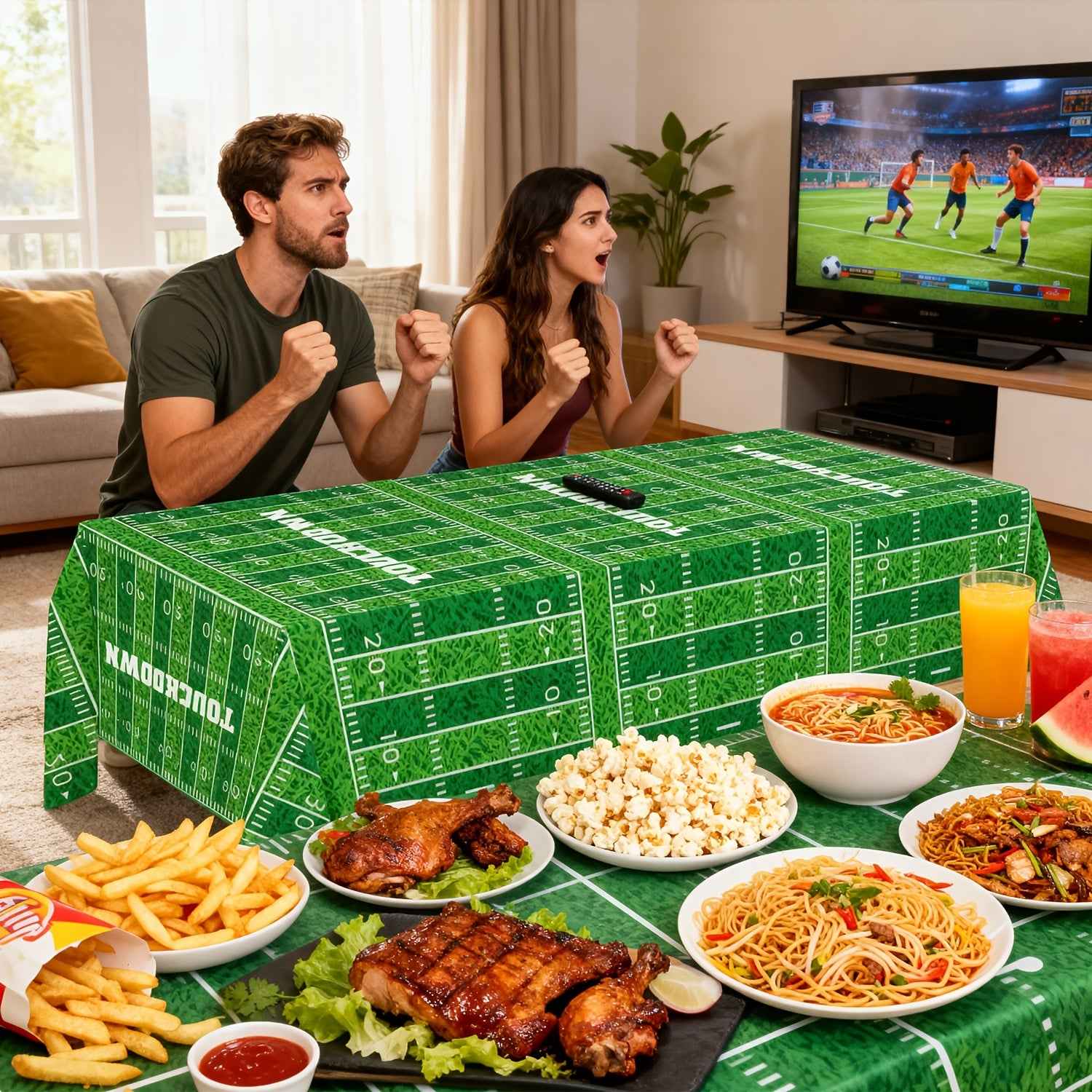 Football Party Decorations - 2pcs Touchdown Tablecloths, Disposable Tablecloths, Plastic Tablecloths, Touchdown Theme Table Covers, Perfect for Game Day, Birthday Party Supplies, 108 X 54 Inches