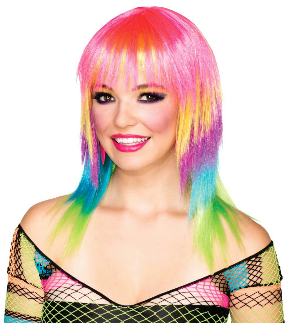 Club Candy: Candi Striped Medium Length Multi Colored Layered Wig with Bangs by HalloweenStore.com