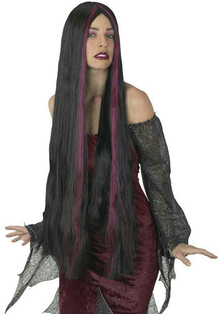 36" Black and Burgundy Long Streaked Witch Wig by HalloweenStore.com