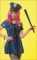 Deluxe Sexy Vinyl Police Woman Adult Costume Dress and Hat by HalloweenStore.com