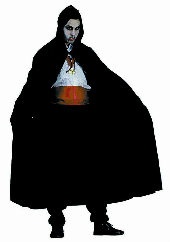 Wizard Vampire Black Nylon Hooded Cape Full Length 56" by HalloweenStore.com