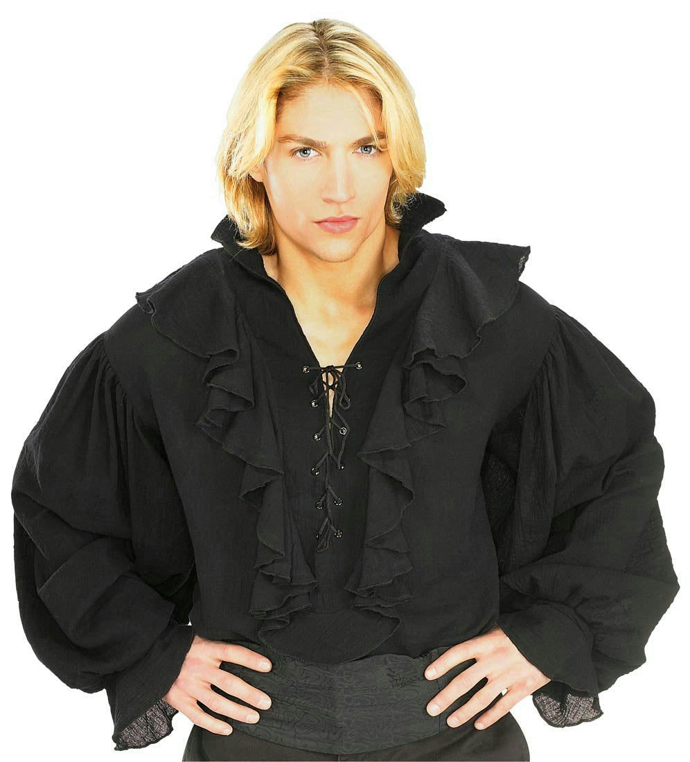 Black Linen Pirate or Renaissance Shirt for Adults Size XL 44-46 chest by HalloweenStore.com