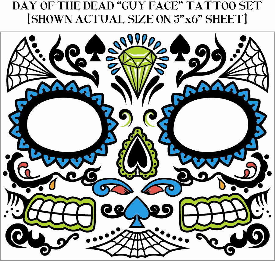 Day Of The Dead Male Guy Face Tattoo Set by HalloweenStore.com