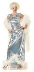 Silver Screen Goddess Marilyn Lame Glamour Gown Feather trim Costume Small 6-8 by HalloweenStore.com