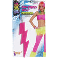 Neon Pink Plastic Glitter Lightning Bolt Earrings Pair by HalloweenStore.com