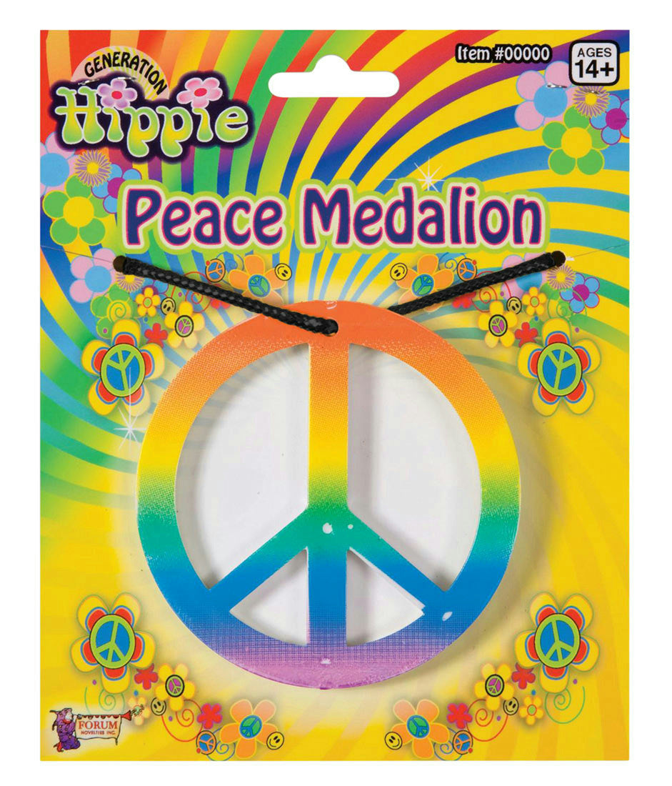 Rainbow Peace Medallion Necklace Hippie Costume Accessory by HalloweenStore.com