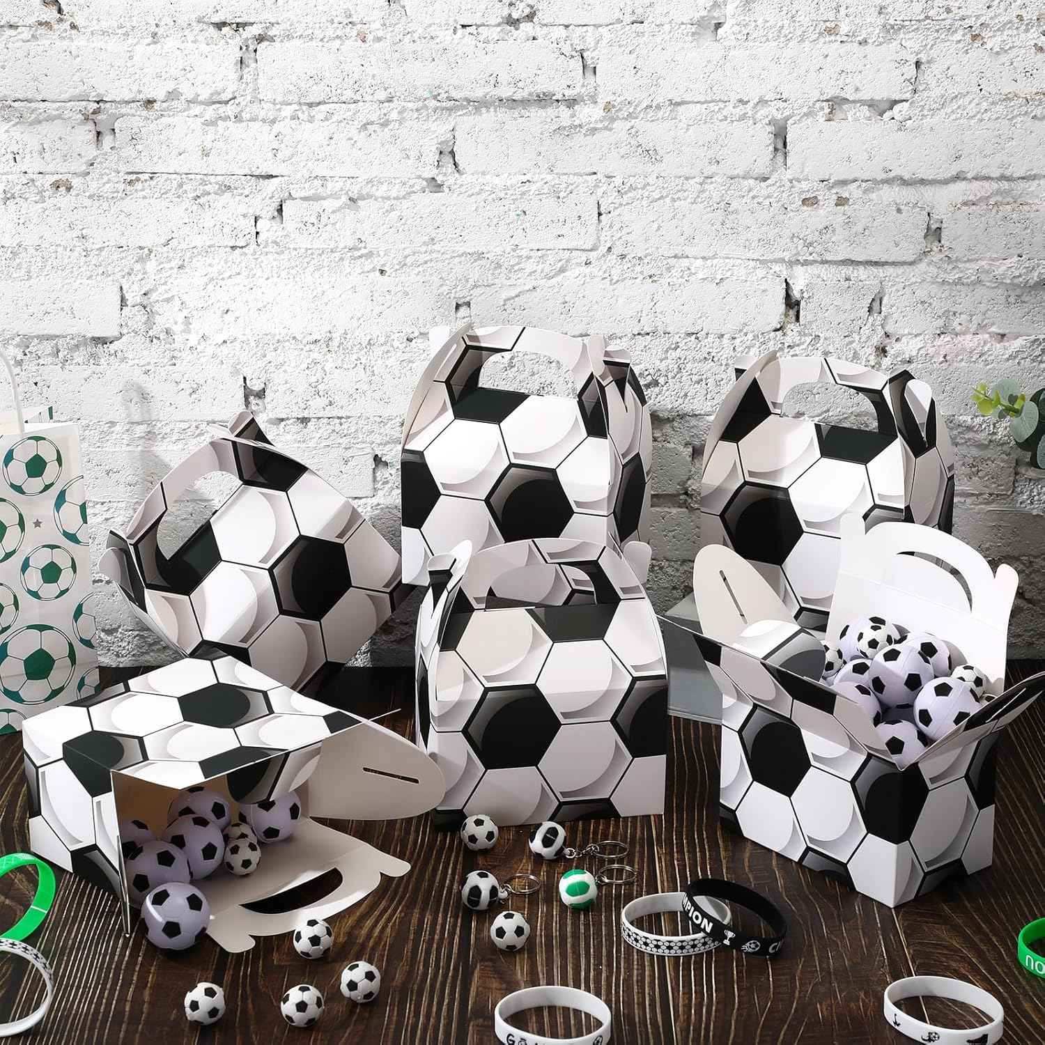 30pcs Football Party Favor Box - Party Favor Bag with Handle, Candy And Snack Gift Bag, Basketball And Football Party Supplies