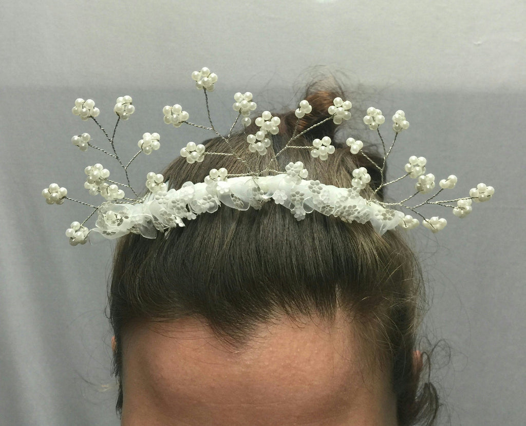 White Wedding Princess Flower Girl Comb Hair Accessory with Flowers by HalloweenStore.com