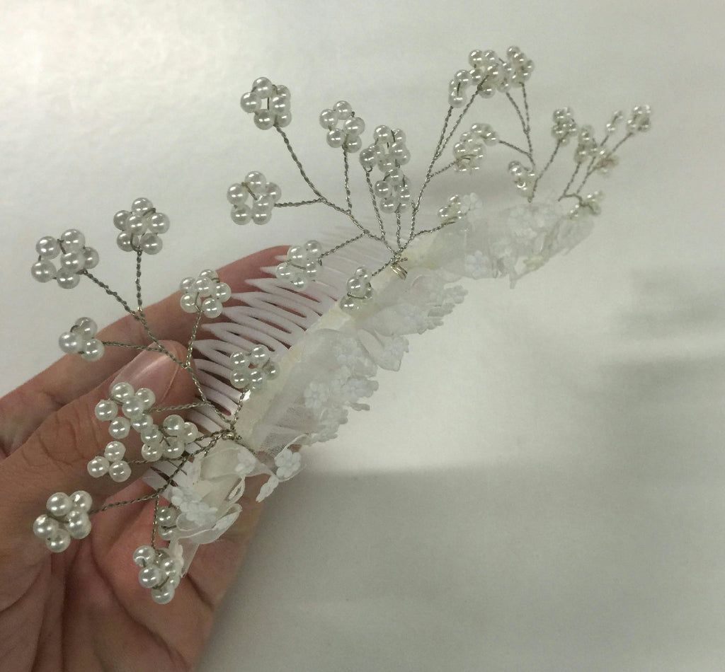 White Wedding Princess Flower Girl Comb Hair Accessory with Flowers by HalloweenStore.com