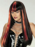 Long Black and Orange Hot Streak Vampire Devil Woman Costume Wig by HalloweenStore.com