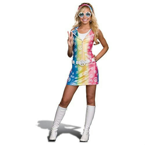 70's Polly Ester Peace Sign Rainbow Tie Dye Girls Juniors Costume Large 11-13 by HalloweenStore.com