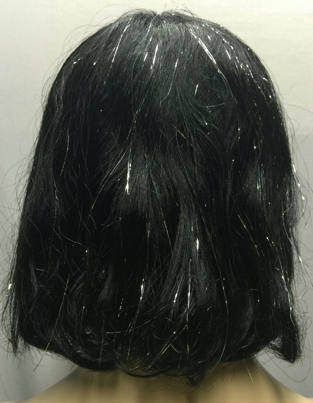 Black Silver Tinsel Bob Wig With Bangs Sparkle Cleopatra by HalloweenStore.com