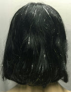 Black Silver Tinsel Bob Wig With Bangs Sparkle Cleopatra by HalloweenStore.com