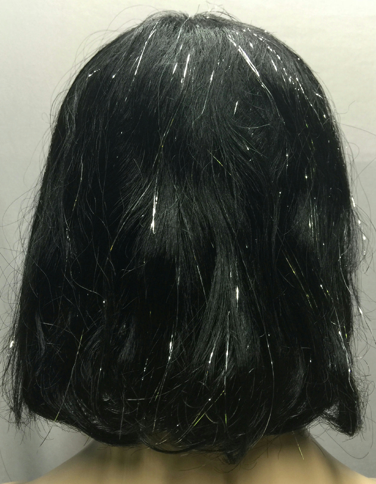Black Silver Tinsel Bob Wig With Bangs Sparkle Cleopatra by HalloweenStore.com