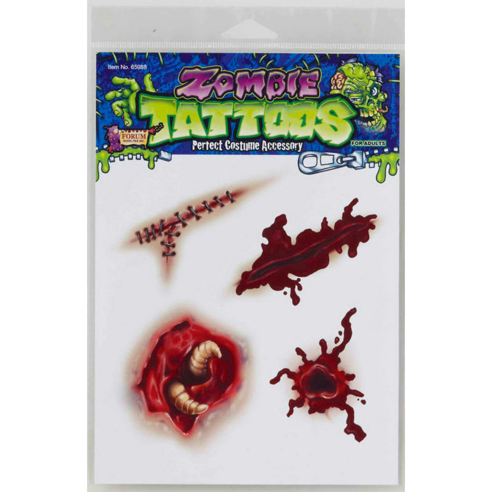 Zombie Temporary Tattoos Gory by HalloweenStore.com