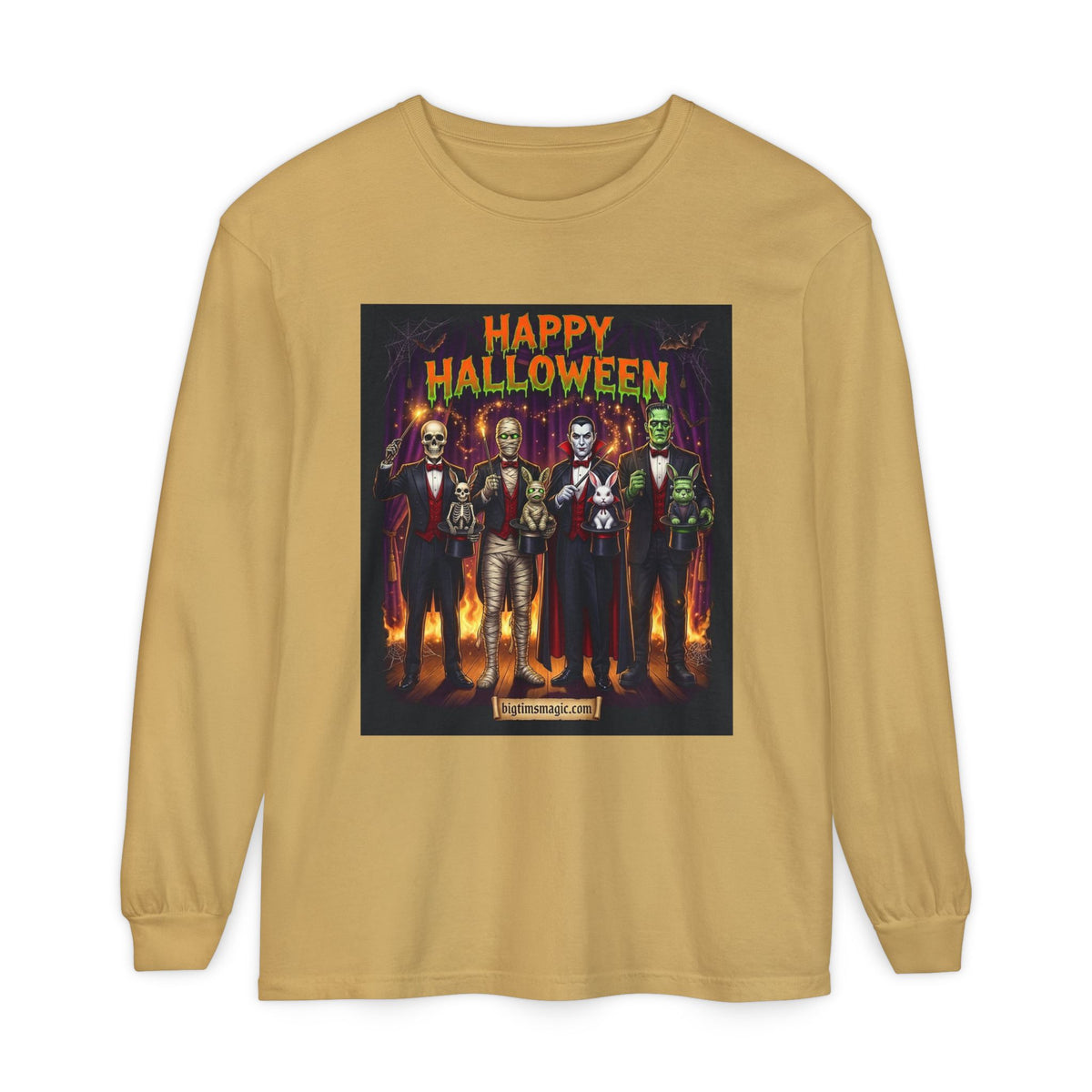 Halloween Monsters Long Sleeve T-Shirt — "Happy Halloween" Graphic by Printify