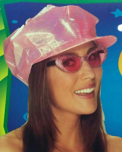 Pink Shiny Iridescent Go Go 60s 70s Cap Costume Hat by HalloweenStore.com