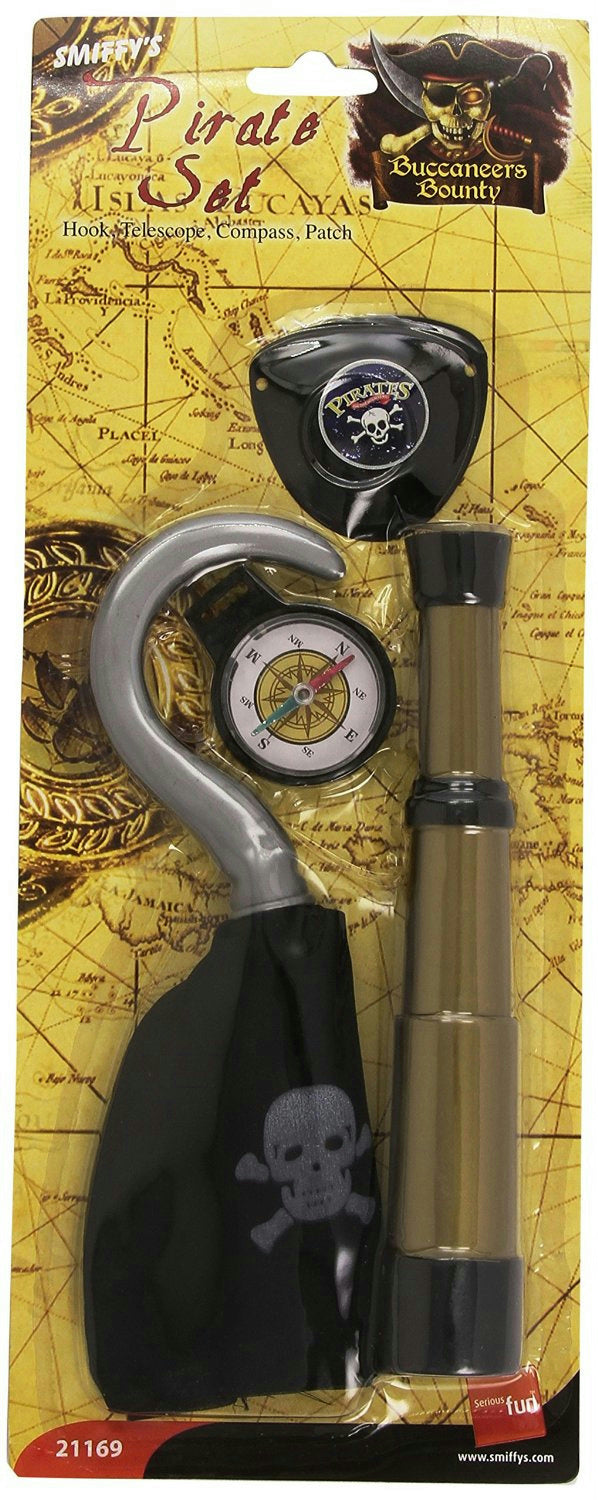 Pirate Costume Accessory Set Hook Compass Telescope Eyepatch by HalloweenStore.com