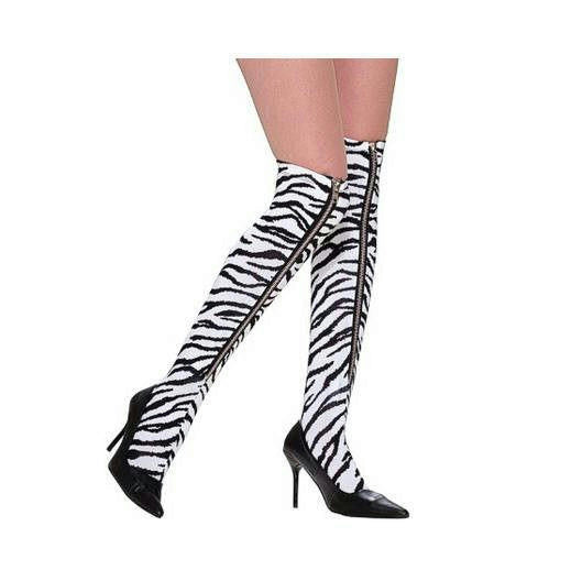 80's Zebra Zipper Leggings Above The Knee Accessory by HalloweenStore.com
