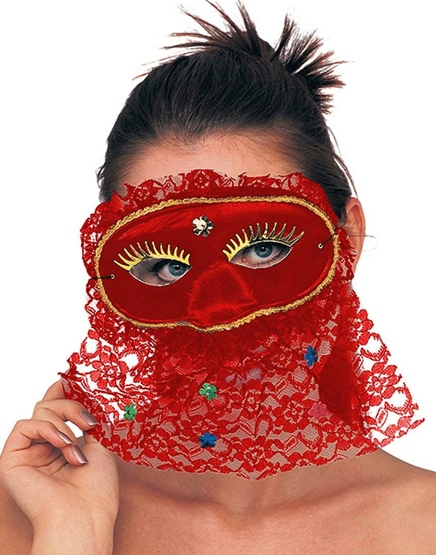 Adult Senorita Red Lace Eye Mask by HalloweenStore.com